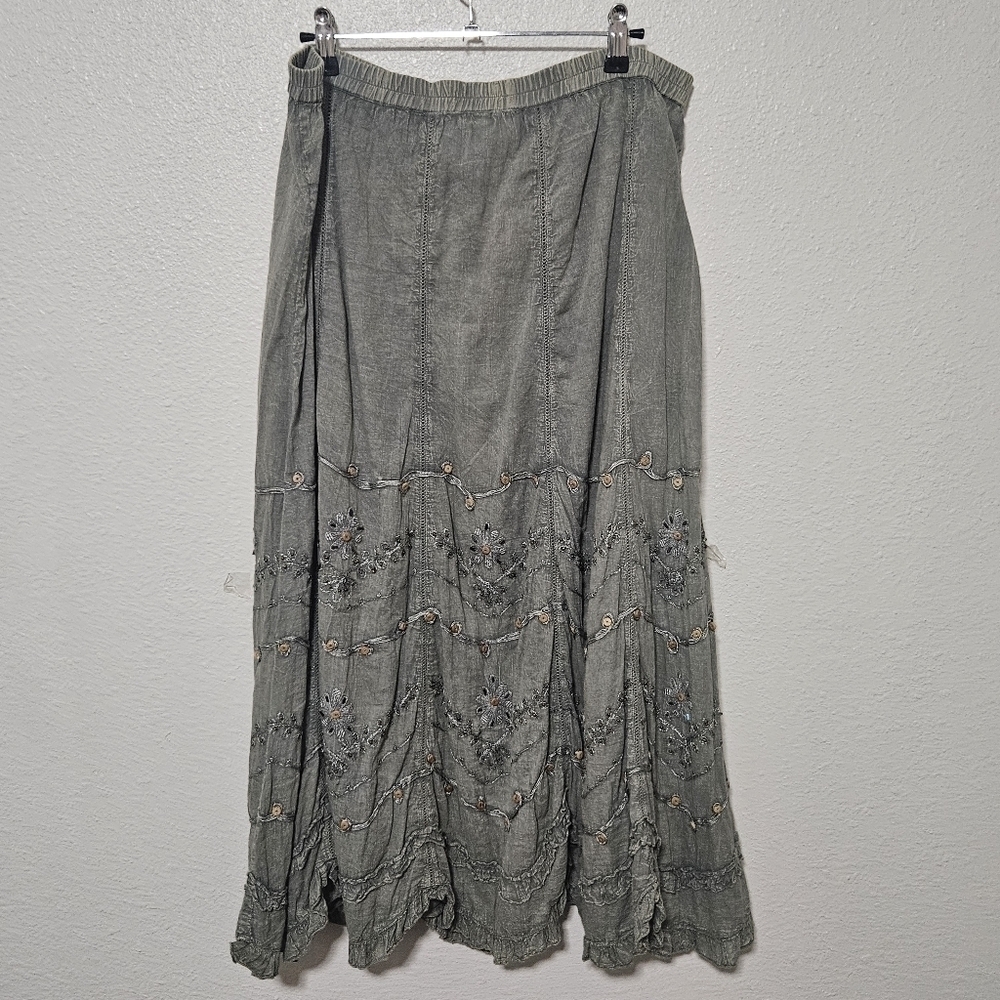 Soft Surroundings  boho embroidered beaded midi skirt see description